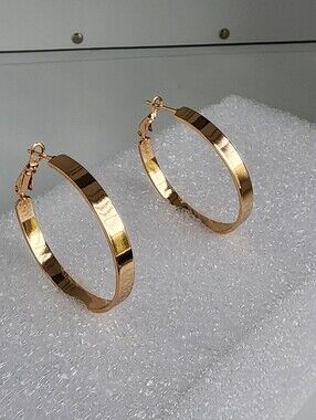 Rose Gold Plated Flat Hoop Earrings 30mm Minimalist Luxury Chic